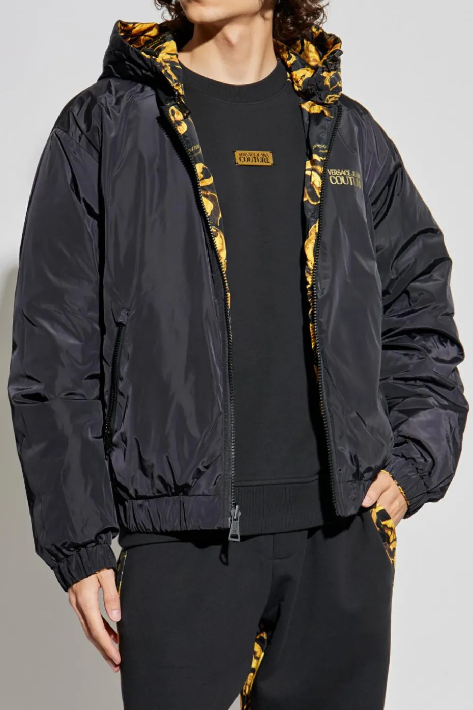 Versace Jeans Couture CZARNY Dwustronna kurtka z odpinanym kapturem