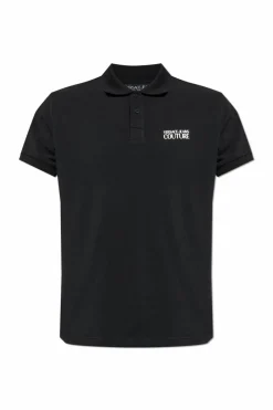 Versace Jeans Couture CZARNY Polo z nadrukowanym logo