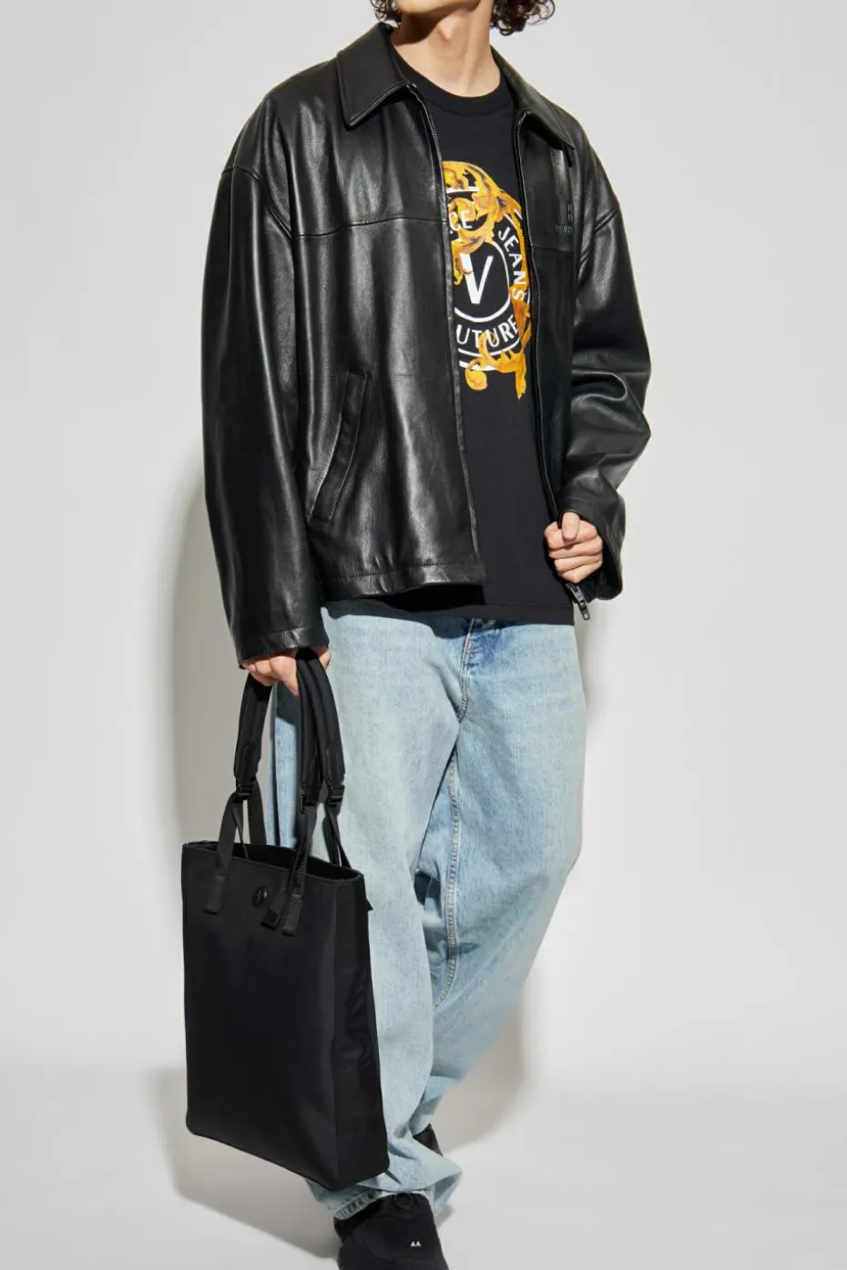 Versace Jeans Couture CZARNY T-shirt z nadrukowanym logo