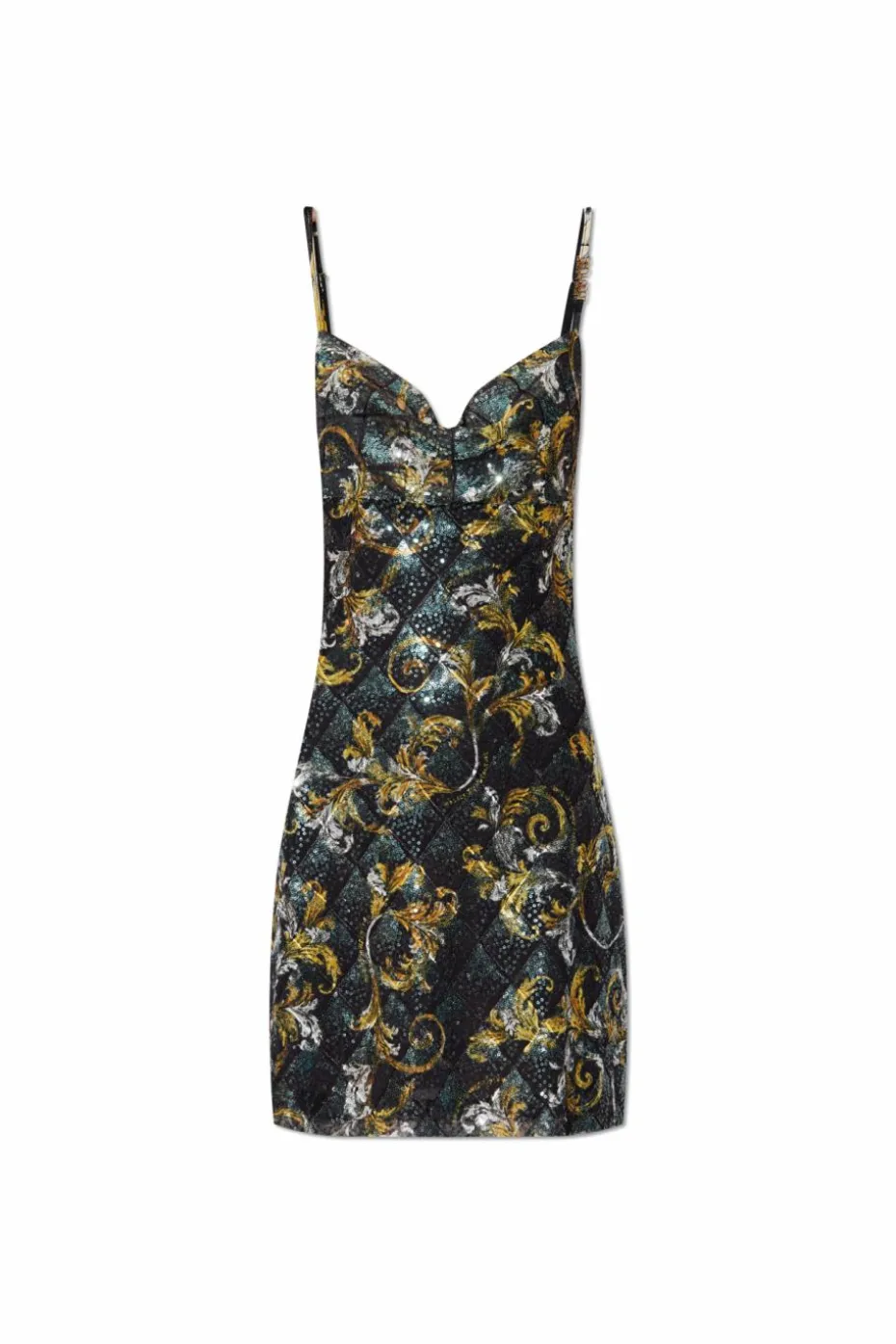 Versace Jeans Couture CZARNY Cekinowa sukienka ze wzorem `barocco`