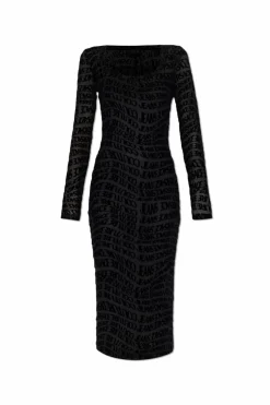 Versace Jeans Couture CZARNY Sukienka z monogramem o aksamitnym wykończeniu