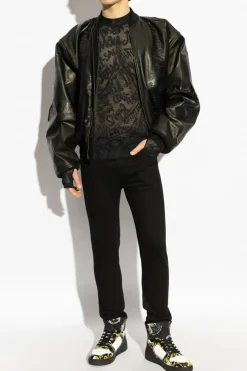 Versace Jeans Couture CZARNY Jeansy z nadrukiem `Barocco` na kieszeniach