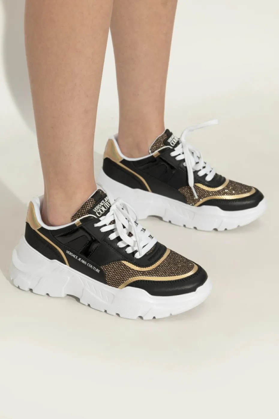 Versace Jeans Couture CZARNY Buty sportowe z połyskującym brokatem