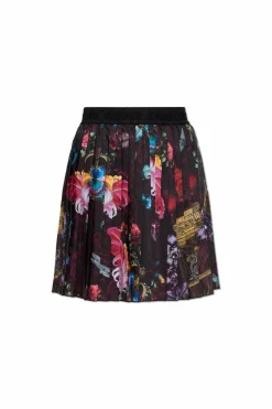 Versace Jeans Couture CZARNY Plisowana spódnica z kolorowym nadrukiem