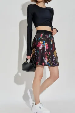 Versace Jeans Couture CZARNY Plisowana spódnica z kolorowym nadrukiem