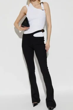 Versace Jeans Couture CZARNY Prążkowane spodnie na regulowanym pasku