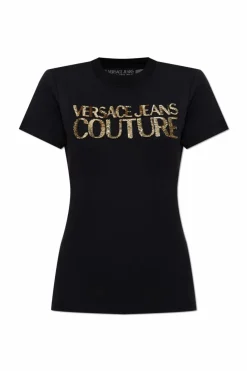 Versace Jeans Couture CZARNY T-shirt z wycięciem z tyłu
