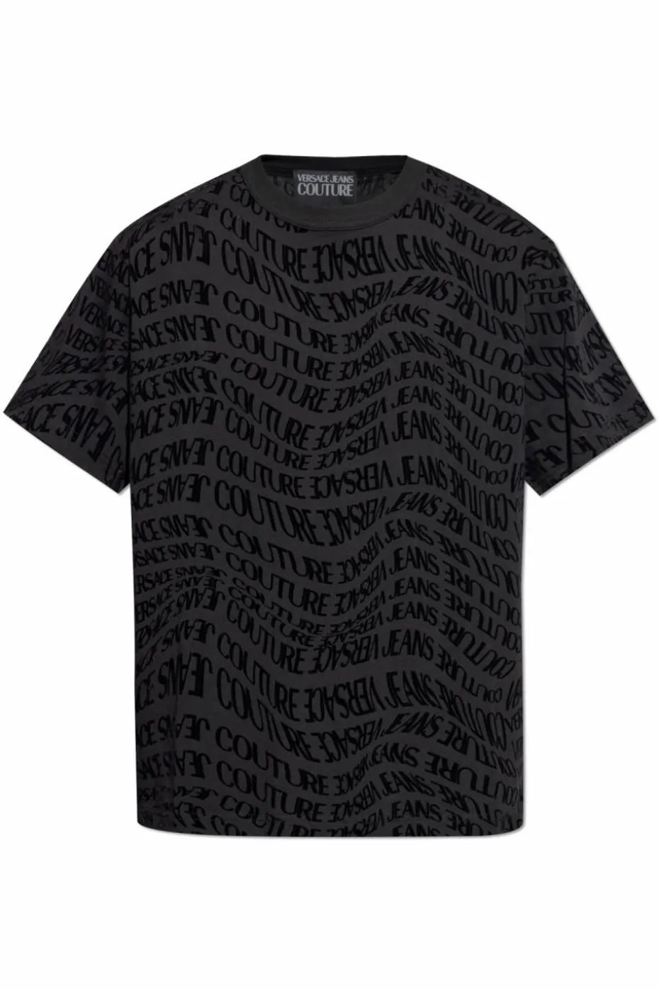 Versace Jeans Couture CZARNY T-shirt z monogramem o aksamitnym wykończeniu