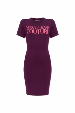 Versace Jeans Couture FIOLETOWY Sukienka z nadrukowanym logo