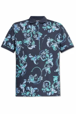 Versace Jeans Couture GRANATOWY Polo z nadrukiem `Barocco`