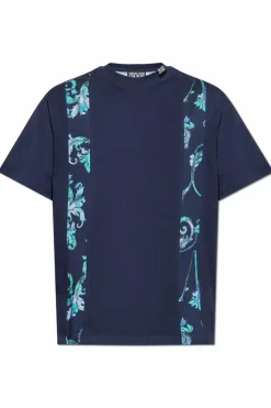 Versace Jeans Couture GRANATOWY T-shirt z nadrukiem `Barocco`