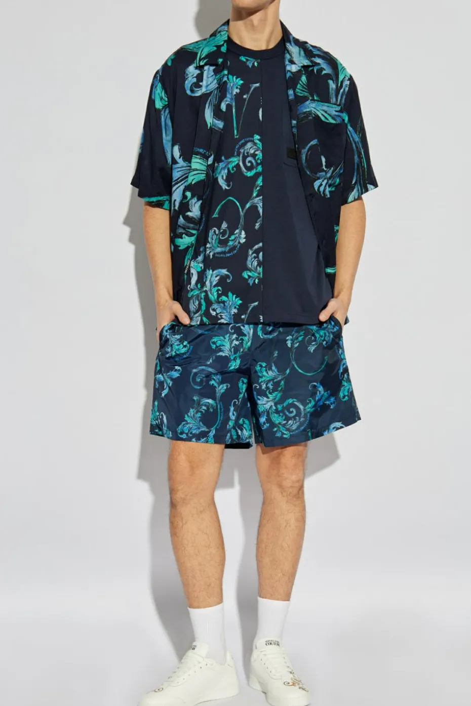 Versace Jeans Couture GRANATOWY Szorty z logo