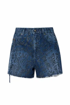Versace Jeans Couture GRANATOWY Jeansowe szorty z efektem `vintage`