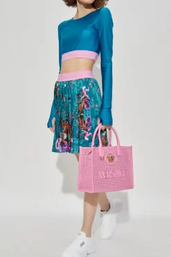 Versace Jeans Couture NIEBIESKI Plisowana spódnica z kolorowym nadrukiem