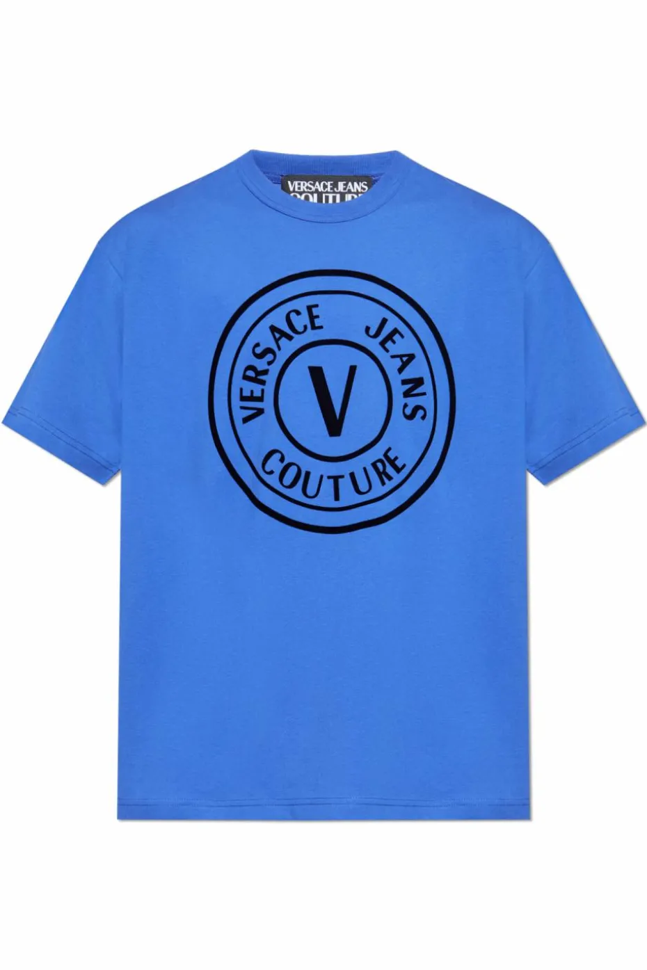 Versace Jeans Couture NIEBIESKI T-shirt z nadrukiem o aksamitnym wykończeniu