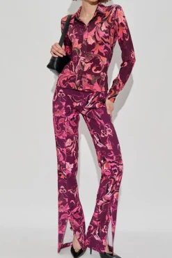 Versace Jeans Couture RÓŻOWY Spodnie z rozszerzanymi nogawkami z rozcięciem