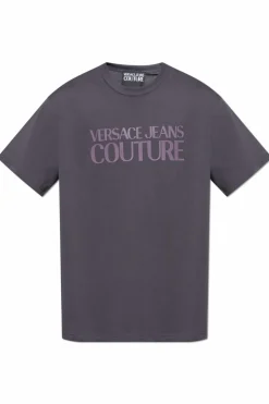 Versace Jeans Couture SZARY T-shirt z nadrukowanym logo