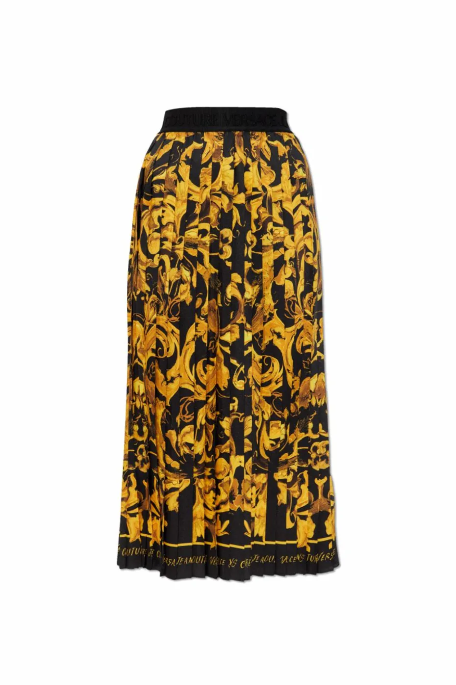 Versace Jeans Couture ŻÓŁTY Plisowana spódnica z nadrukiem `Barocco`