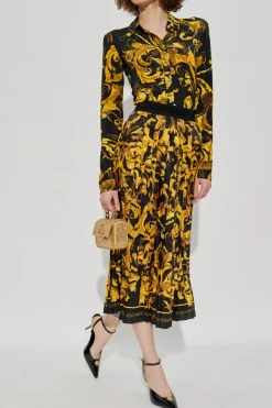 Versace Jeans Couture ŻÓŁTY Plisowana spódnica z nadrukiem `Barocco`