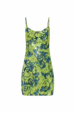 Versace Jeans Couture ZIELONY Cekinowa sukienka ze wzorem `barocco`