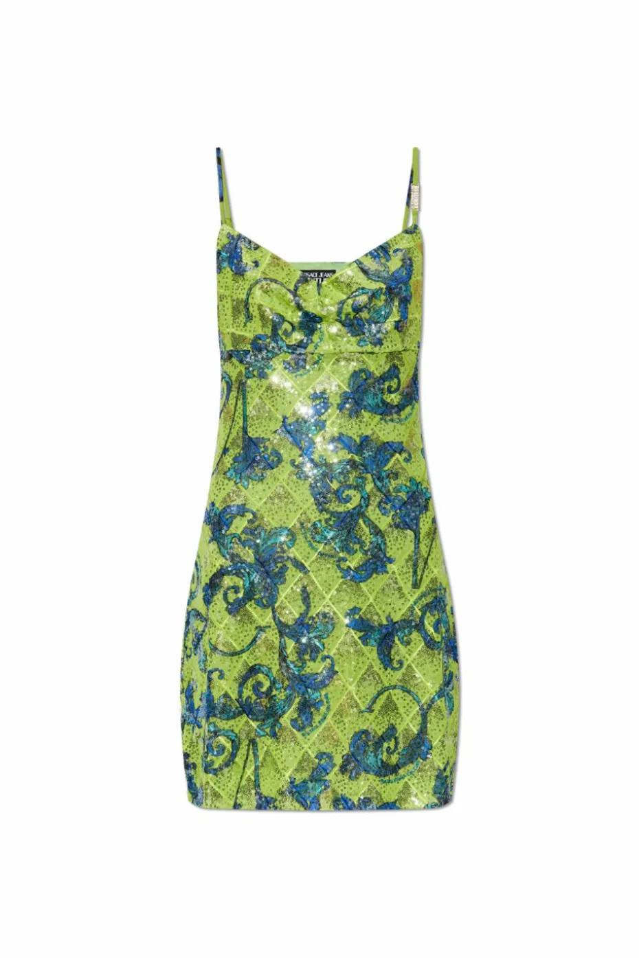 Versace Jeans Couture ZIELONY Cekinowa sukienka ze wzorem `barocco`