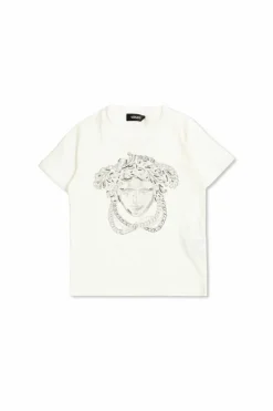 Versace Kids BIAŁY T-shirt z połyskującymi aplikacjami