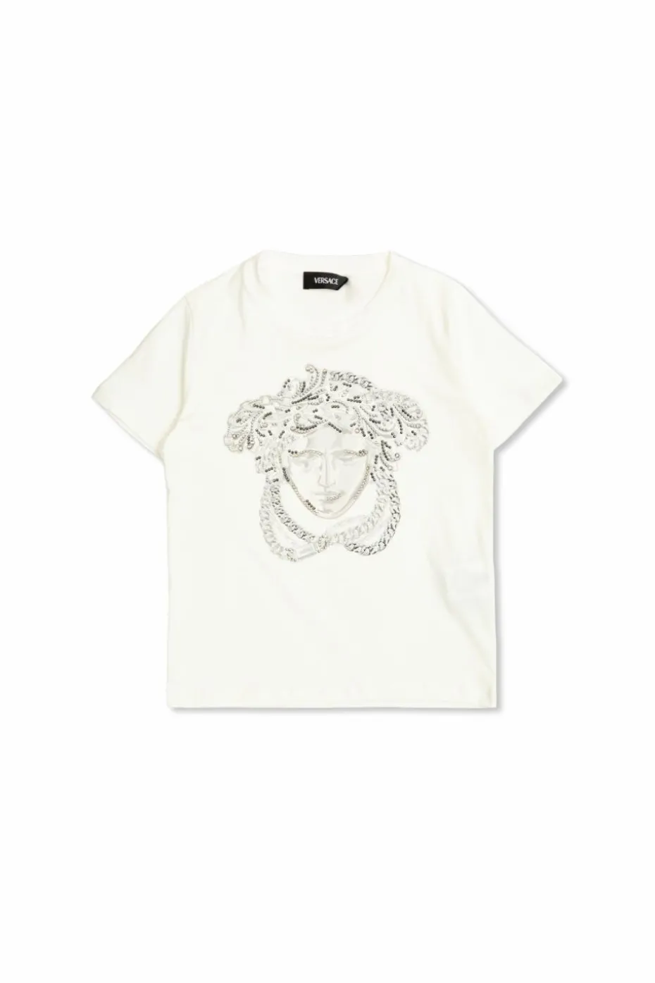 Versace Kids BIAŁY T-shirt z połyskującymi aplikacjami