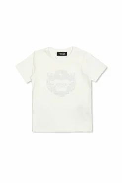 Versace Kids BIAŁY T-shirt z połyskującym nadrukiem