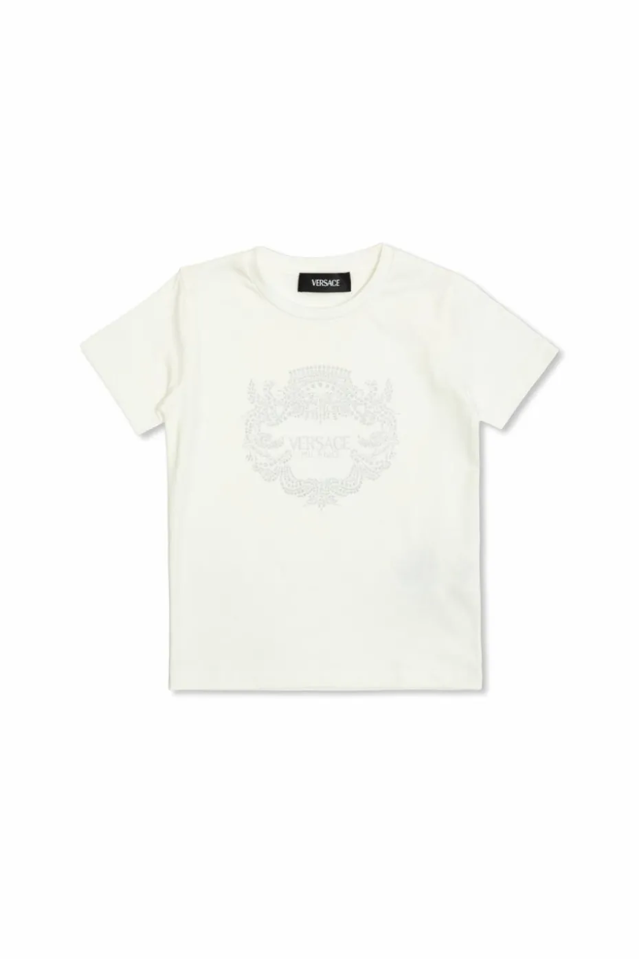 Versace Kids BIAŁY T-shirt z połyskującym nadrukiem