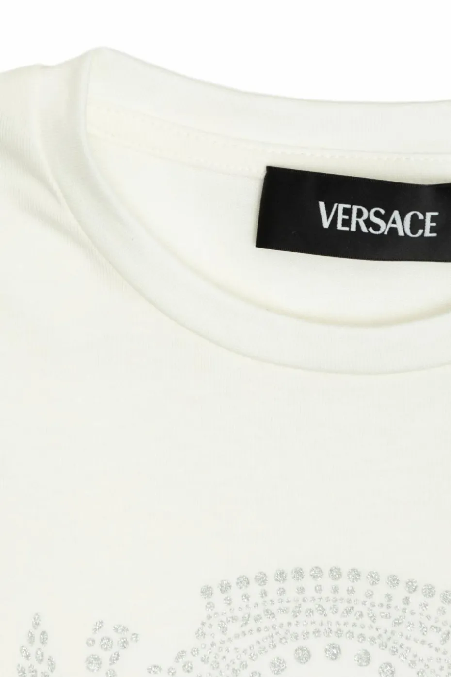 Versace Kids BIAŁY T-shirt z połyskującym nadrukiem