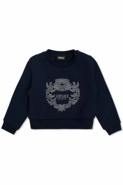 Versace Kids GRANATOWY Bluza z połyskującym nadrukiem