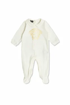 Versace Kids kremowy Pajacyk z nadrukowanym logo