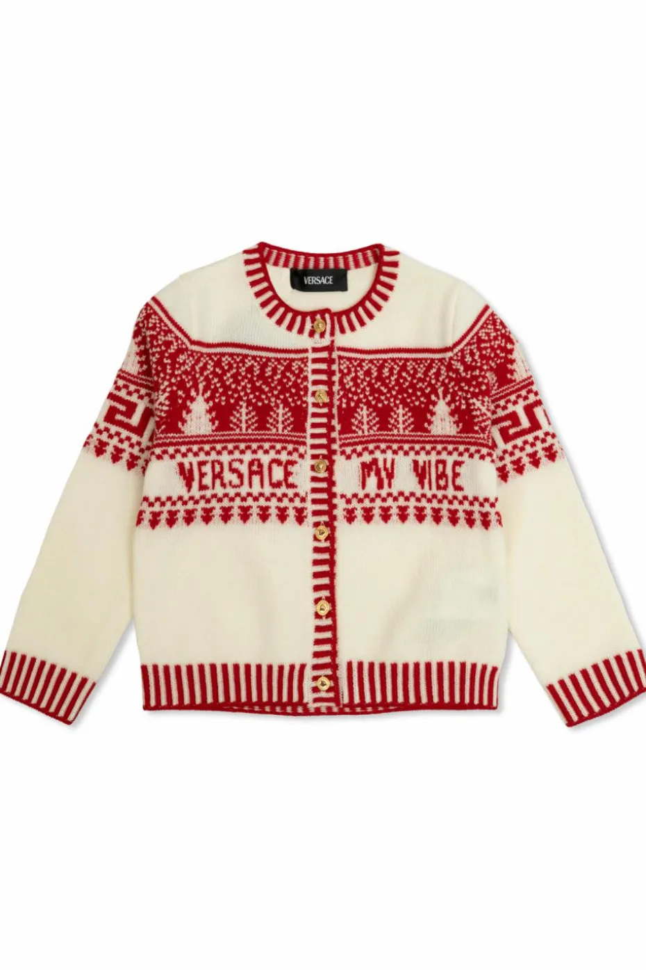 Versace Kids kremowy Wzorzysty kardigan