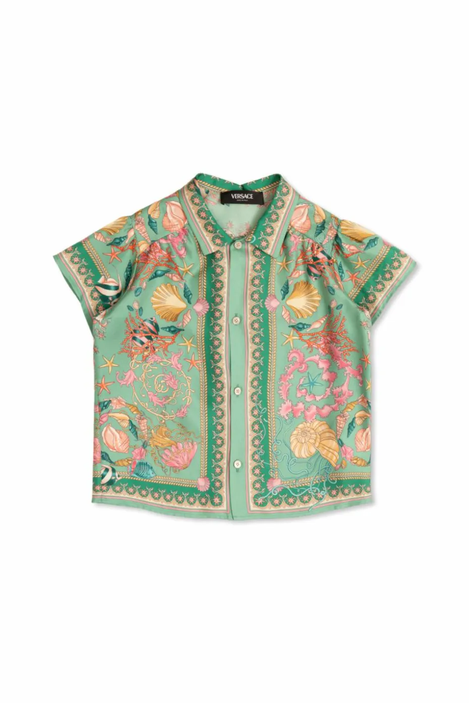 Versace Kids ZIELONY Jedwabna koszula z nadrukiem
