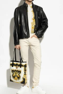 Versace kremowy Jeansy ze zwężanymi nogawkami