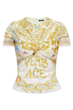 Versace kremowy Top z dekoracyjnym drapowaniem i agrawką