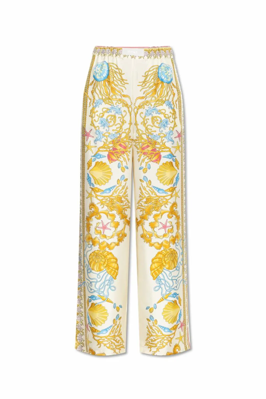 Versace MULTIKOLOR Jedwabne spodnie z nadrukiem `Underwater Barocco`