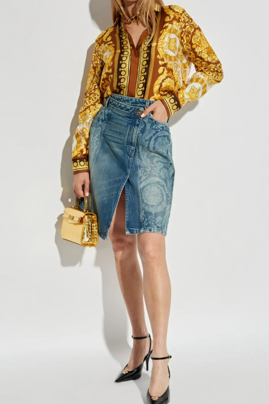 Versace MULTIKOLOR Jedwabna koszula z nadrukiem `Barocco`