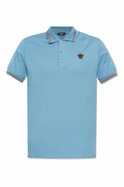 Versace NIEBIESKI Bawełniane polo