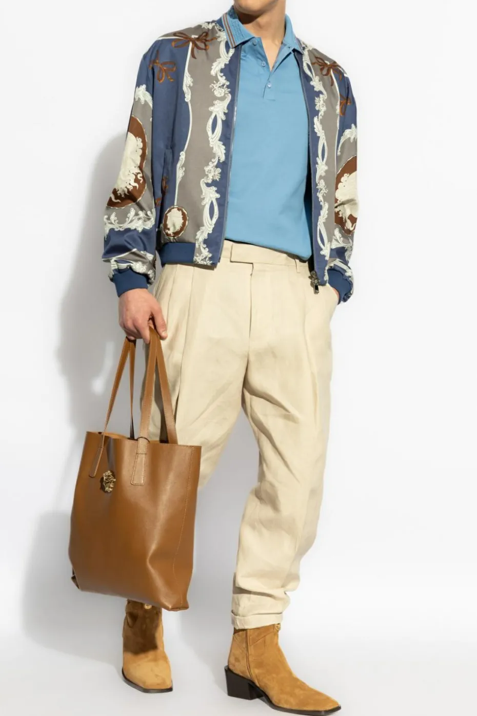 Versace NIEBIESKI Bawełniane polo