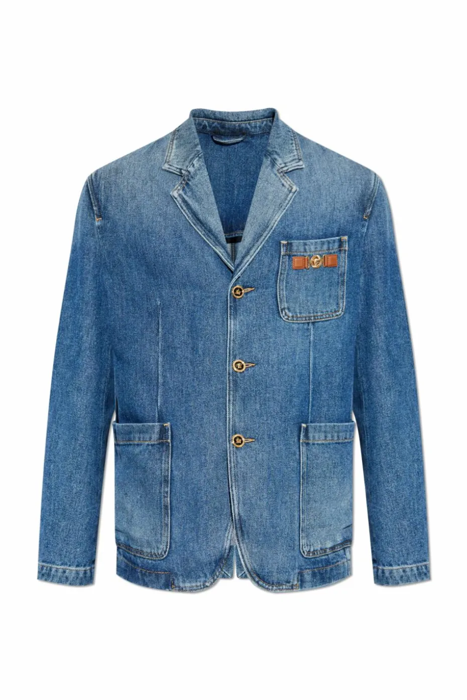 Versace NIEBIESKI Jeansowa marynarka z aplikacją z logo