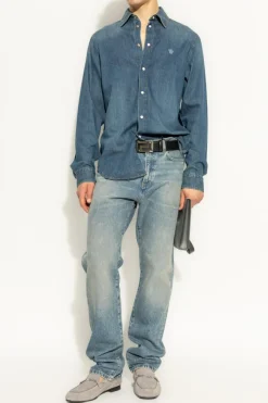 Versace NIEBIESKI Jeansy z efektem `vintage`