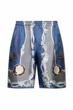 Versace NIEBIESKI Jedwabne szorty z nadrukiem `Medusa Cameo`