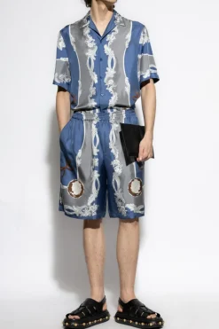 Versace NIEBIESKI Jedwabne szorty z nadrukiem `Medusa Cameo`