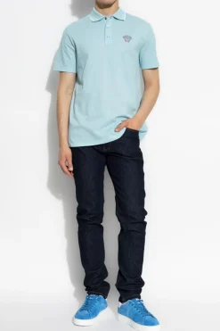 Versace NIEBIESKI Polo z logo