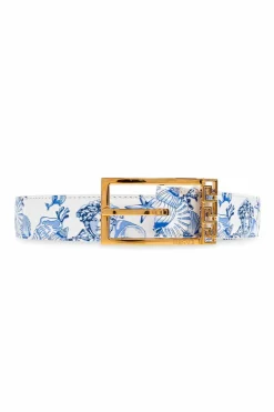 Versace NIEBIESKI Skórzany pasek z nadrukiem `Coral Theatre Allove`