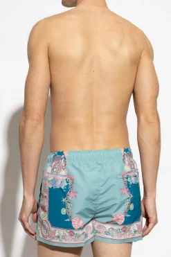 Versace NIEBIESKI Szorty kąpielowe z nadrukiem `Coral Theatre`