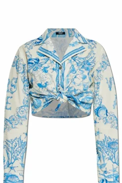Versace NIEBIESKI Top z nadrukiem `Coral Theatre Allover`