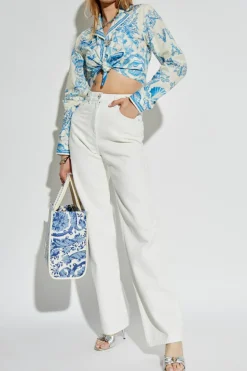 Versace NIEBIESKI Top z nadrukiem `Coral Theatre Allover`