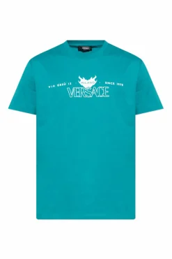 Versace NIEBIESKI T-shirt z nadrukowanym logo